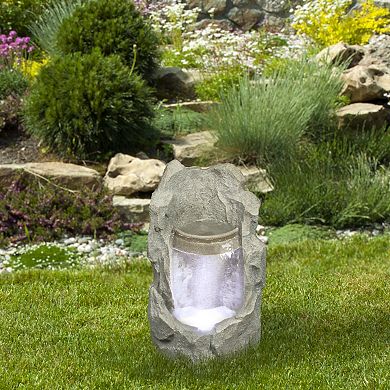 24.5" LED Lighted Gray Raised Stone Basin Outdoor Garden Water Fountain