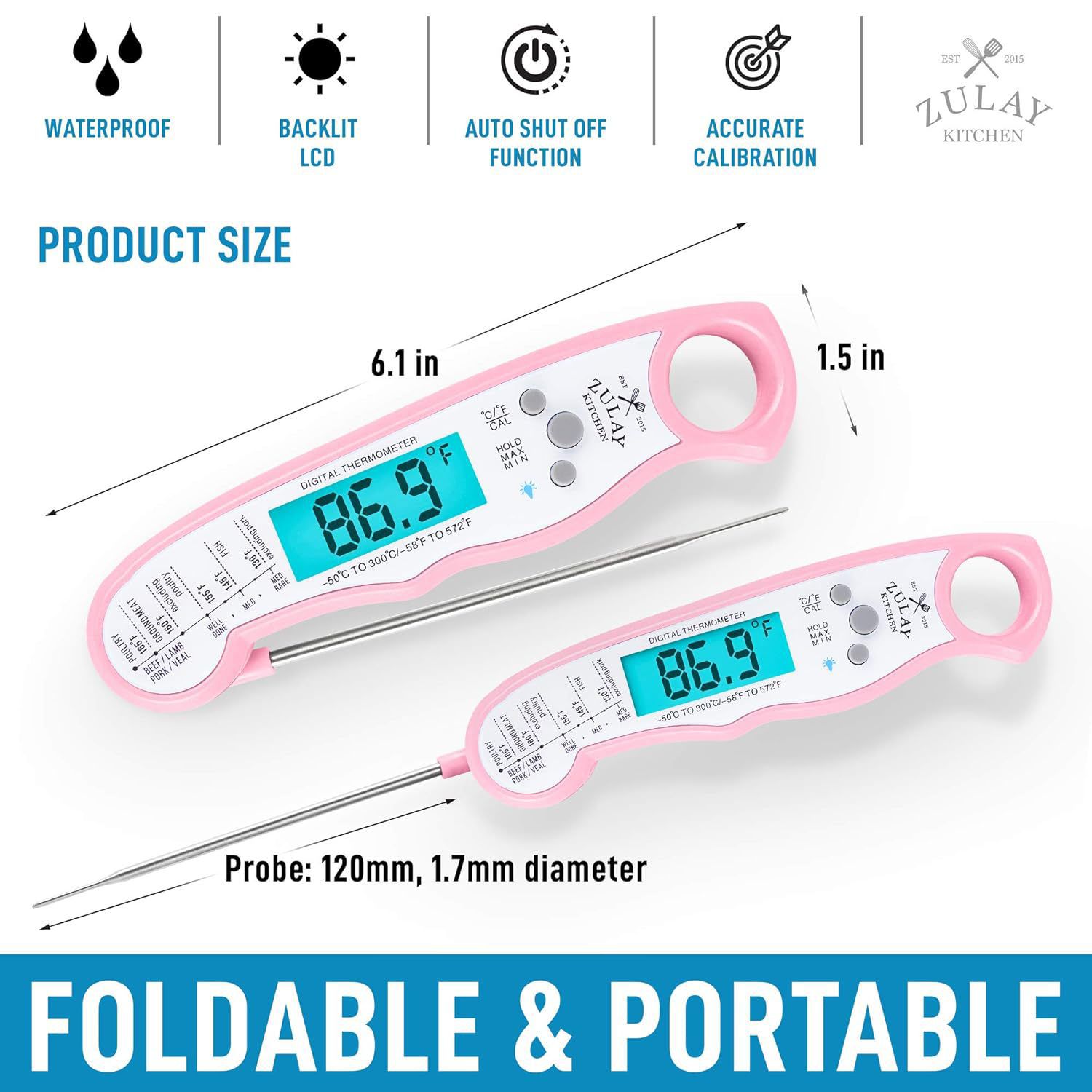 Zulay Instant Read Food Thermometer - Thumbnail 4