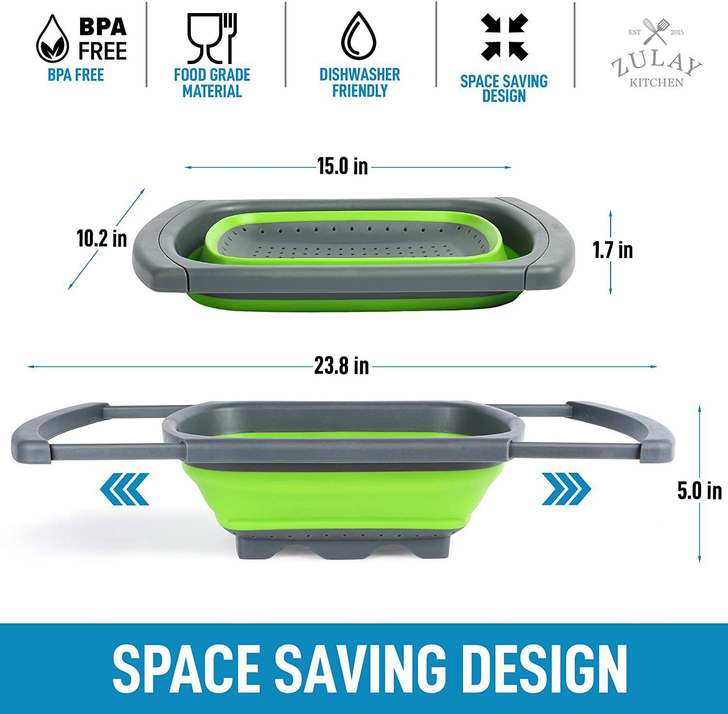 Zulay Kitchen Collapsible Colander - Thumbnail 4