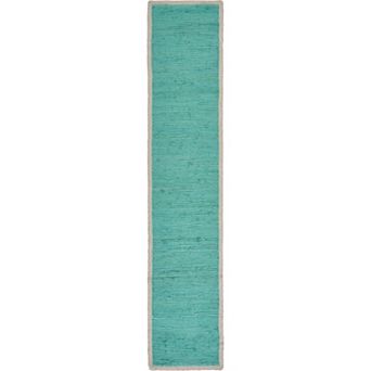 80" Turquoise and Cream Hand Woven Bordered Rectangular Table Runner