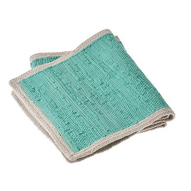 80" Turquoise and Cream Hand Woven Bordered Rectangular Table Runner