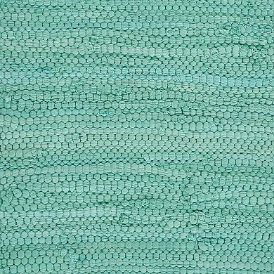 80" Turquoise and Cream Hand Woven Bordered Rectangular Table Runner