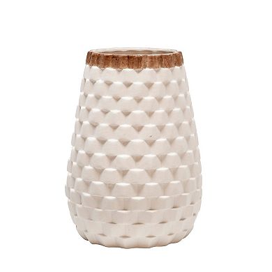9" White and Brown Textured Ceramic Vase