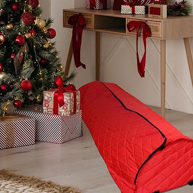 Quilted Red Rolling Christmas Tree Storage Bag for Trees Up to 7.5ft