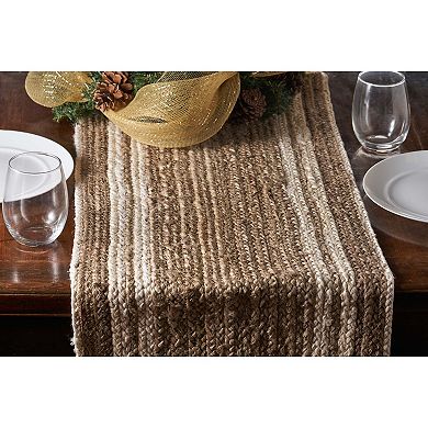 80" Tan and Ivory Hand Woven Bordered Rectangular Table Runner