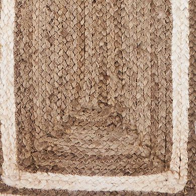 80" Tan and Ivory Hand Woven Bordered Rectangular Table Runner