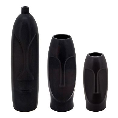 14" Black Solid Ceramic Face Vase