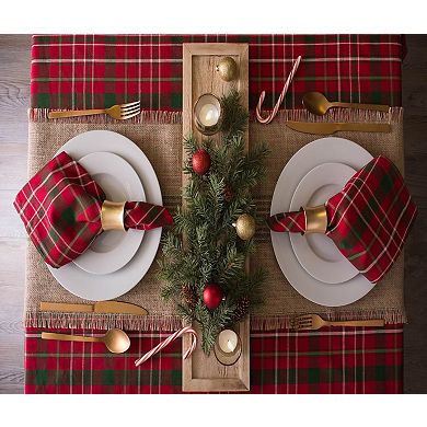 70" Red and Green Plaid Round Cotton Tablecloth