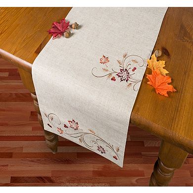 70" Beige Fall Harvest Embroidered Leaves Table Runner