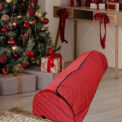 Red Quilted Rolling Christmas Tree Storage Bag for Trees Up to 12ft