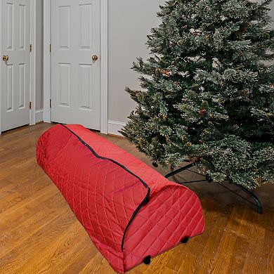 Red Quilted Rolling Christmas Tree Storage Bag for Trees Up to 12ft