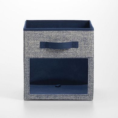 mDesign Fabric Nursery Storage Cube with Front Window, 4 Pack - Navy Blue/White