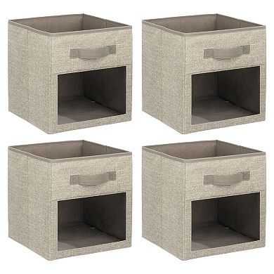 mDesign Fabric Nursery Storage Cube with Front Window, 4 Pack - Navy Blue/White