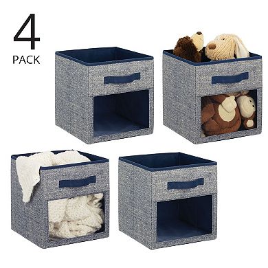 mDesign Fabric Nursery Storage Cube with Front Window, 4 Pack - Navy Blue/White