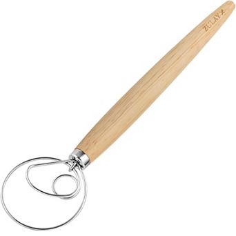 Zulay 13-Inch Danish Dough Whisk - Wooden Danish Whisk for Dough with Stainless Steel Dough Hook