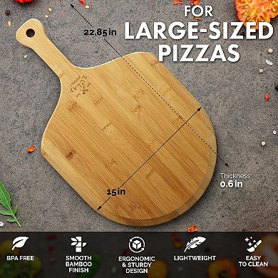 Zulay Kitchen Natural Bamboo Pizza Paddle with Easy Glide Edges and Handle