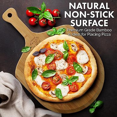 Zulay Kitchen Natural Bamboo Pizza Paddle with Easy Glide Edges and Handle