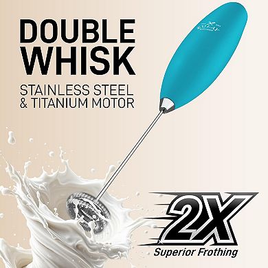 Zulay Kitchen High Powered Double Whisk Milk Frother Handheld Mixer with Improved Motor