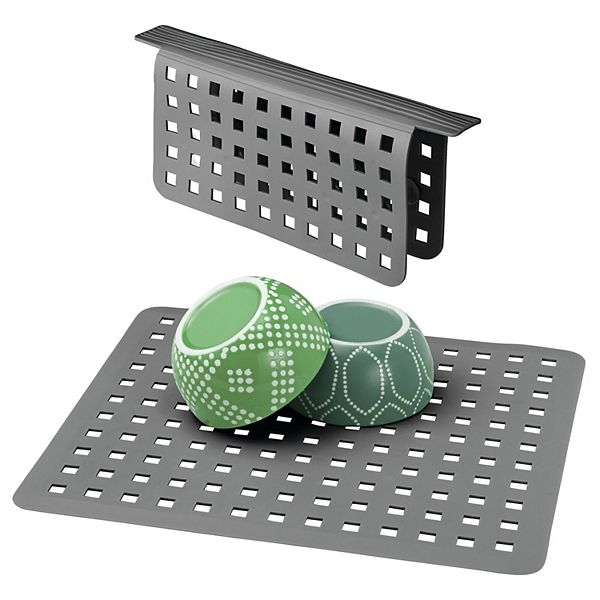 mDesign Kitchen Sink Protector Mat Set, 1 Sink Saddle, 1 Sink Mat