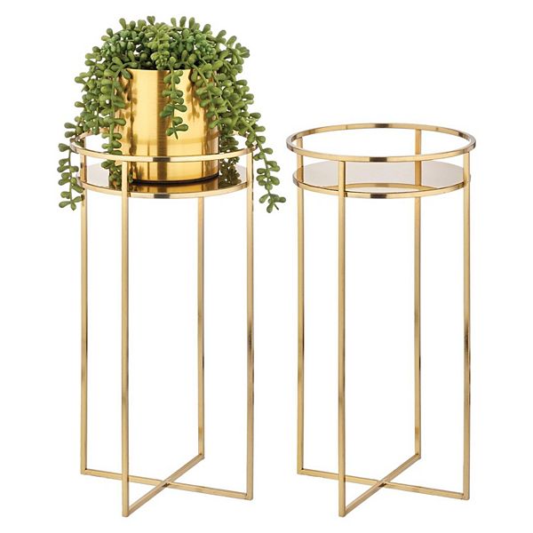 mDesign Metal Modern Indoor/Outdoor Plant Stand for Flowers - 2 Pack