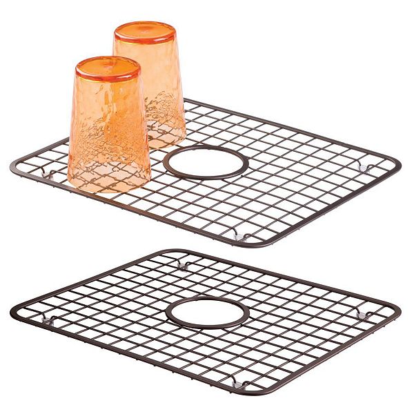 mDesign Kitchen Sink Dish Drying Rack / Mat with Drain Hole 2 Pack