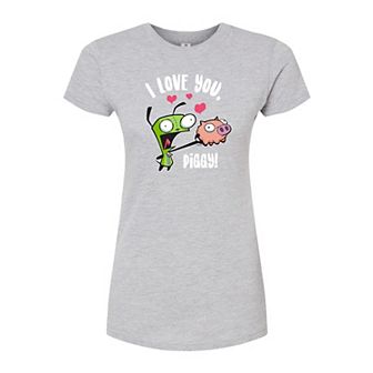 Juniors' Invader Zim I Love You Piggy Fitted Tee