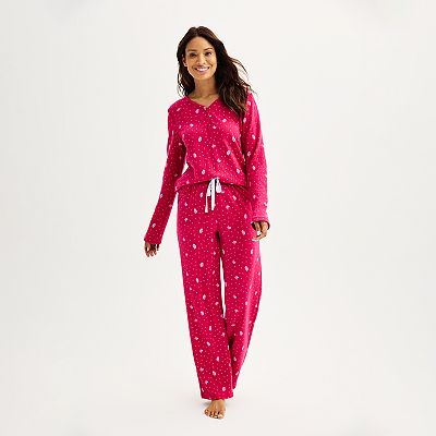 Women s Croft Barrow Long Sleeve Henley Pajama Pants Sleep Set