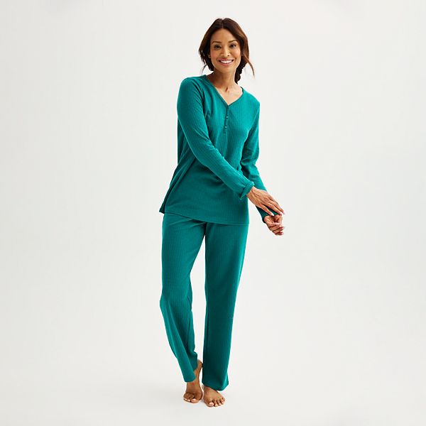 Womens Croft & Barrow® Long Sleeve Henley & Pajama Pants Sleep Set - Green (MEDIUM)