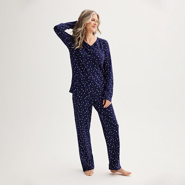 Womens Croft & Barrow® Long Sleeve Henley & Pajama Pants Sleep Set - Lavender Stars (XS LONG)
