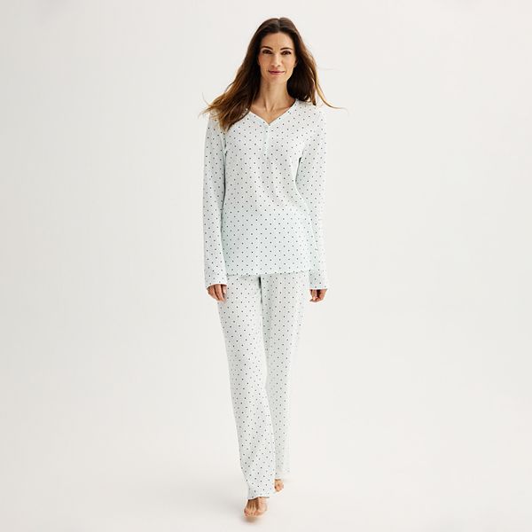 Women's Croft & Barrow&reg; Long Sleeve Henley & Pajama Pants Sleep Set - Mint Dots (S LONG)