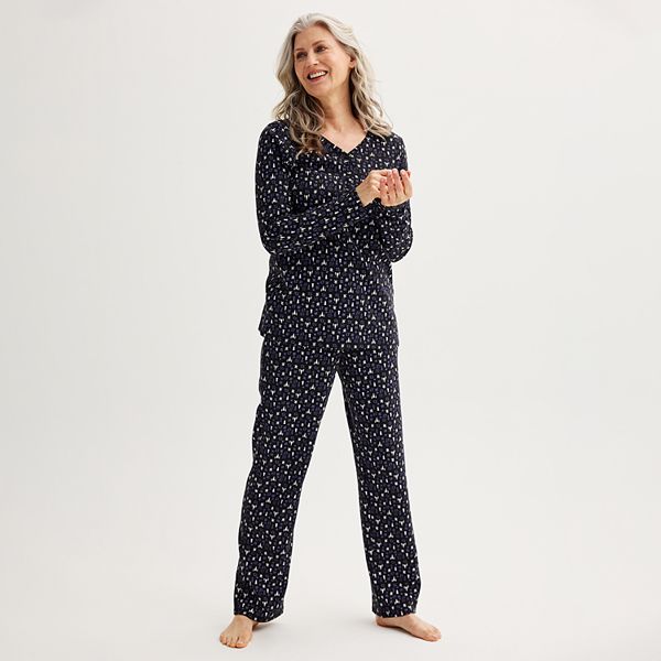Womens Croft & Barrow® Long Sleeve Henley & Pajama Pants Sleep Set - Novelty Geo (MEDIUM)