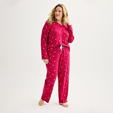 Plus Size Croft & Barrow® Long Sleeve Henley & Pajama Pants Sleep Set