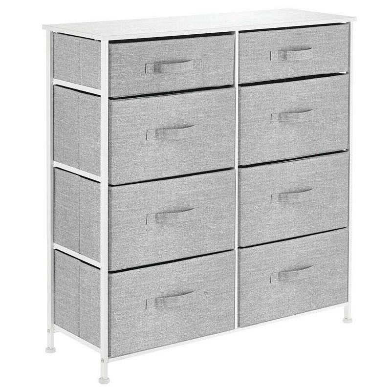 Emma + Oliver 3 Drawer Vertical Storage Dresser with White Wood Top & Gray  Fabric Pull Drawers
