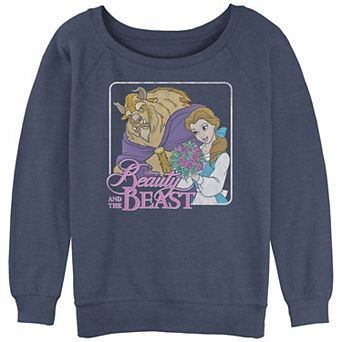 Disney's Beauty And The Beast Juniors' Simple Framed Portrait Slouchy Terry Graphic Sweatshirt