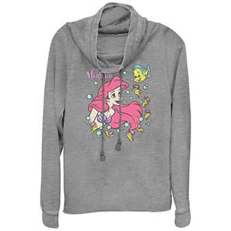Disney's Little Mermaid Juniors' Ariel & Flounder Cowlneck Graphic Lightweight Long Sleeve