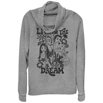 Disney's Princesses Juniors' Living The Dream Cowlneck Graphic Lightweight Long Sleeve
