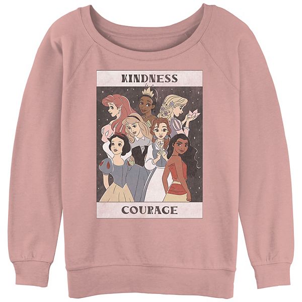 Junior's Disney Princesses Kindness and Courage Poster Sweatshirt Desert Pink Small
