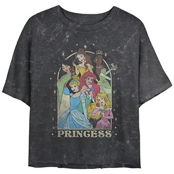 Disney Princess Belle, Mulan, Tiana, Cinderella, Ariel & Aurora Star Arch Juniors' Cropped Graphic Tee