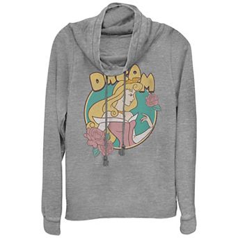 Disney's Sleeping Beauty Juniors' Aurora Bubble Dream Flower Circle Cowlneck Graphic Lightweight Long Sleeve