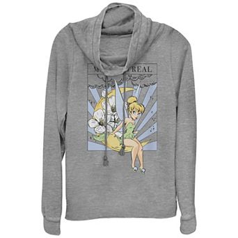 Disney's Tinker Bell Juniors' Magic Is Real Poster Cowlneck Graphic Lightweight Long Sleeve
