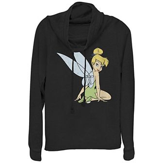 Disney's Peter Pan Juniors' Tinkerbell Smiling Cowlneck Graphic Lightweight Long Sleeve