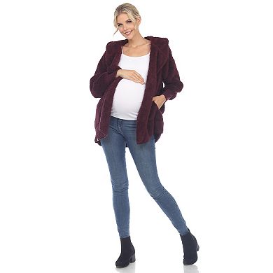 Maternity Plush Hooded Cardigan with Pockets