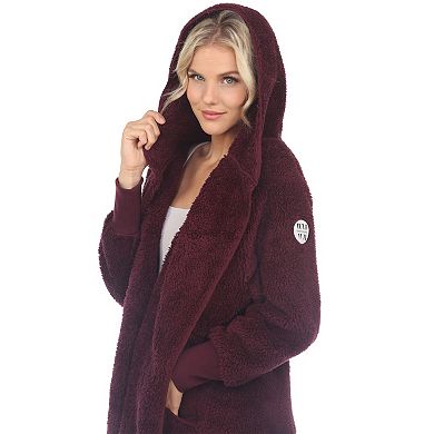 Maternity Plush Hooded Cardigan with Pockets