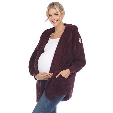 Maternity Plush Hooded Cardigan with Pockets