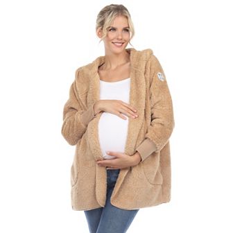Maternity Plush Hooded Cardigan with Pockets