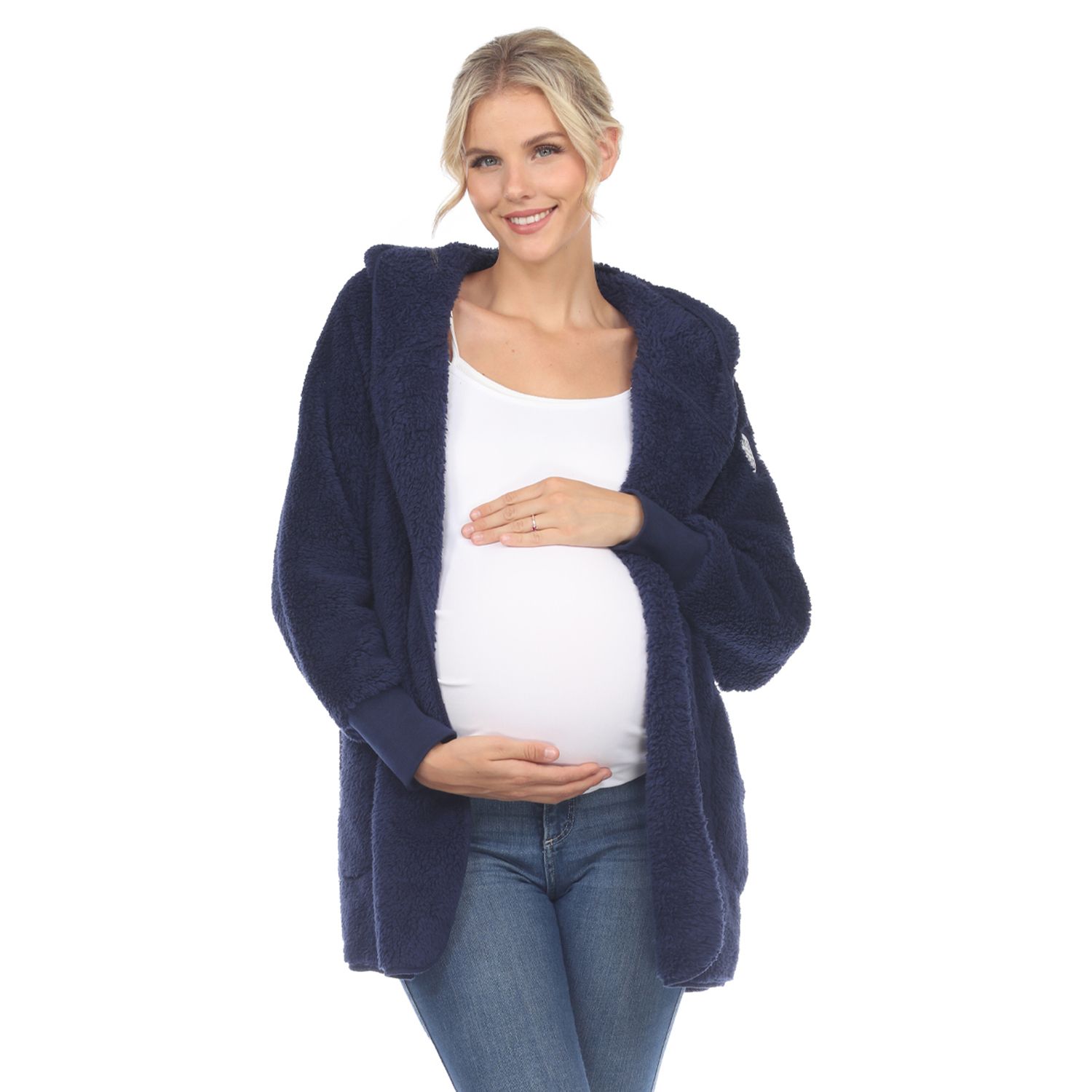 Maternity Dual Pocket Plush Cardigan Hooded Coat
