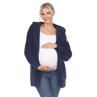 Maternity Plush Hooded Cardigan with Pockets