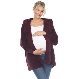 Maternity Plush Hooded Cardigan with Pockets