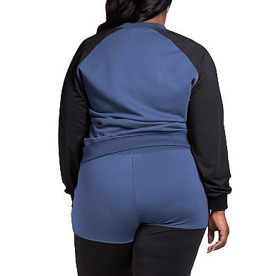 Plus Size Women's Curvy Fit Zip Up Contrast Blocked Sweatshirt Jacket