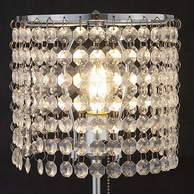 FC Design Set of 2 Modern 19"H Sparkling Acrylic Faux Crystal Beads Table Lamp With USB Charging Ports